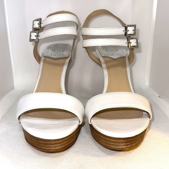Vince Camuto Strappy White Stilettos with Stacked Wood Heel Sz 9.5 - EUC - Picture 6 of 13